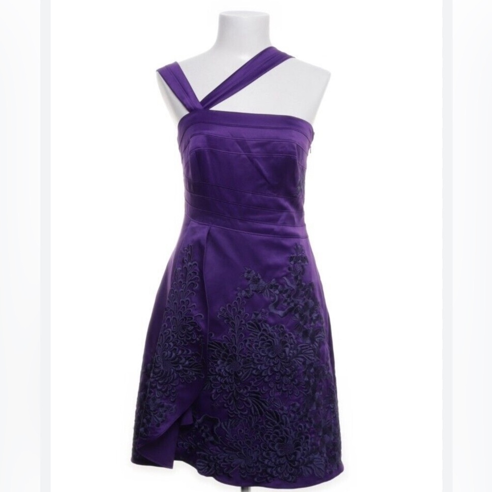 Karen Millen Formal Dress 6 Purple Heavy Embroidery Knee Length